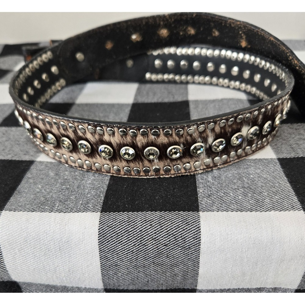 Western Style Braided Leather Belt Calf Skin Rhinestone Adorned 26" - 29" READ